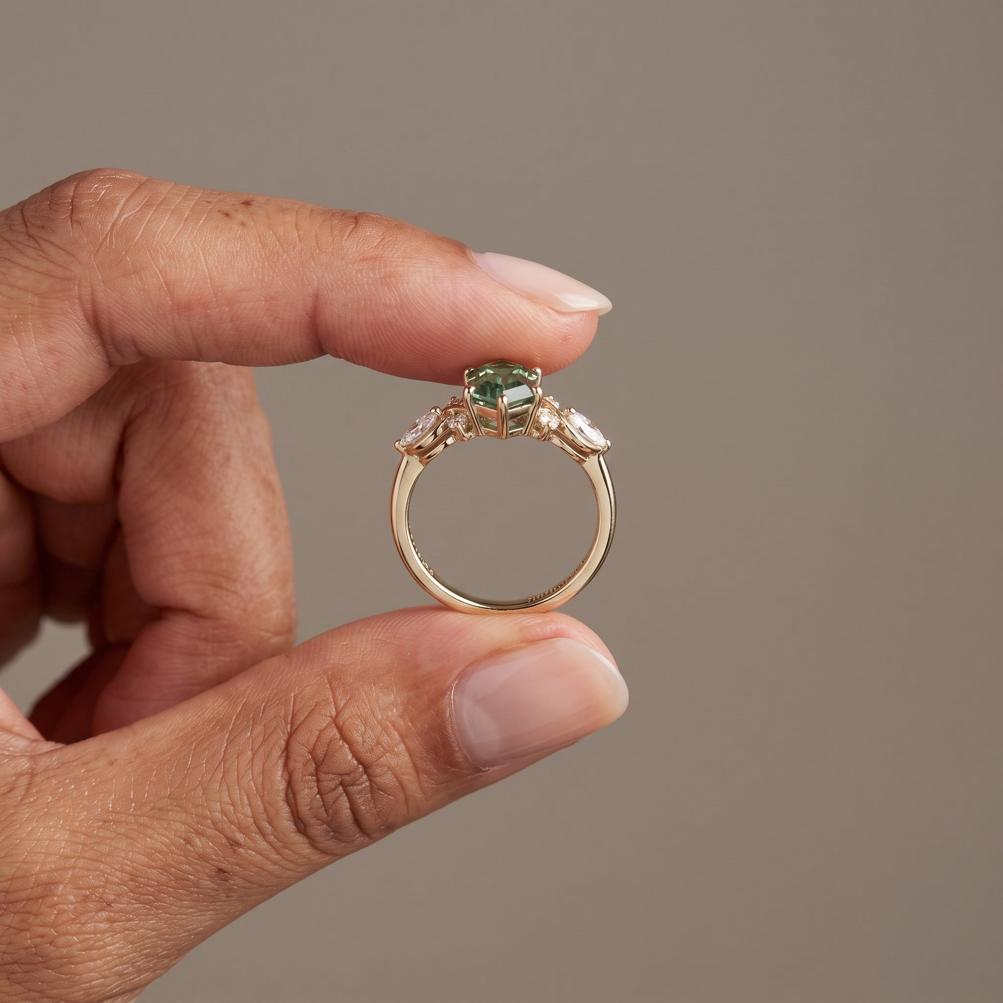 Yellow Gold Emerald Cut Moissanite Twisted Leaf Ring