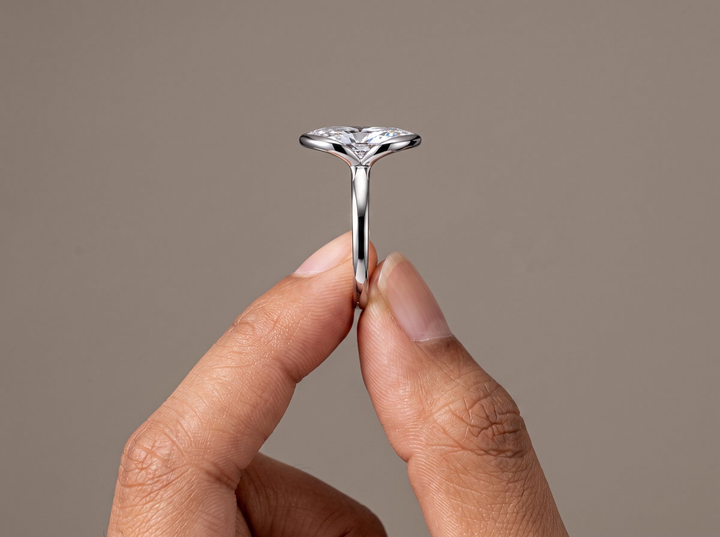 White Metal Marquise Cut Moissanite Solitaire Engagement Ring