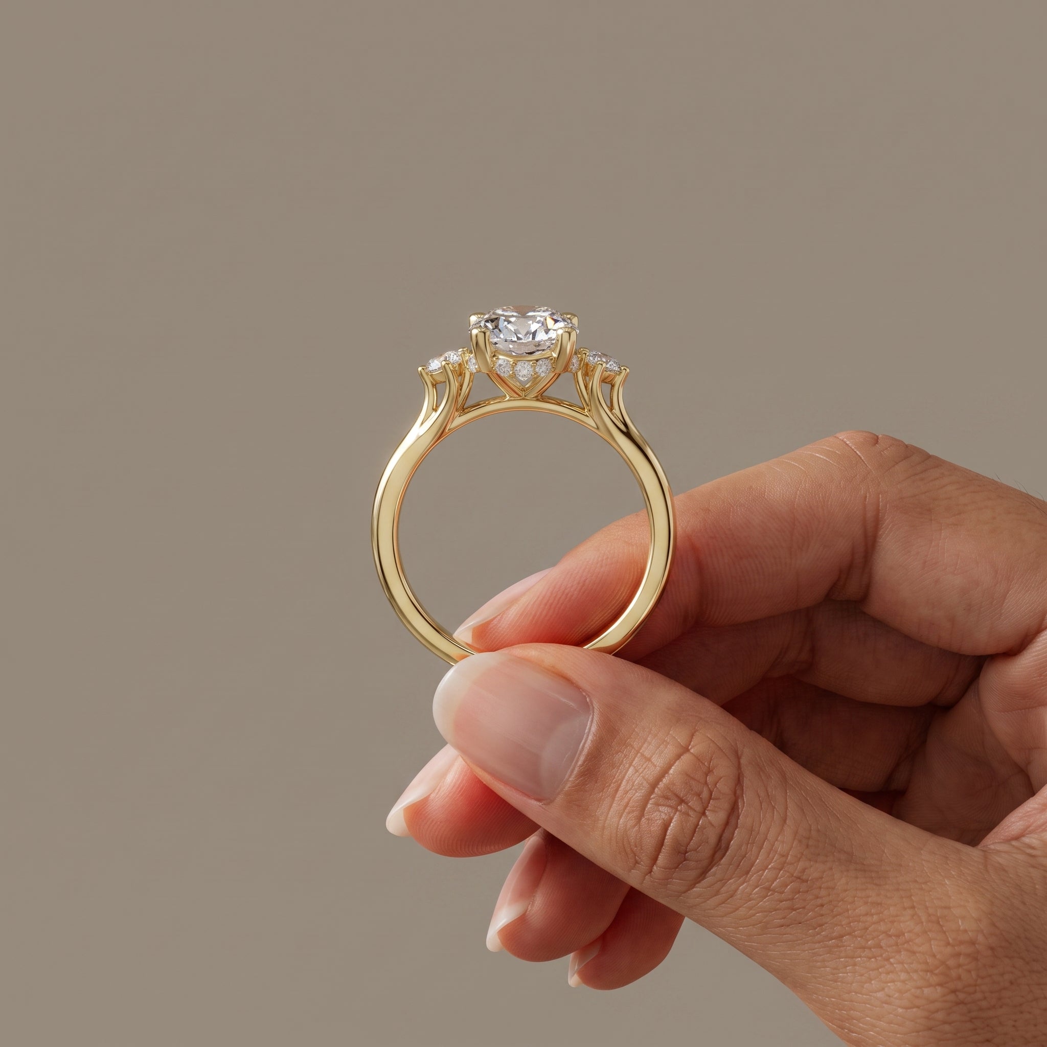Yellow Gold Oval Moissanite Three-Stone Engagement Ring