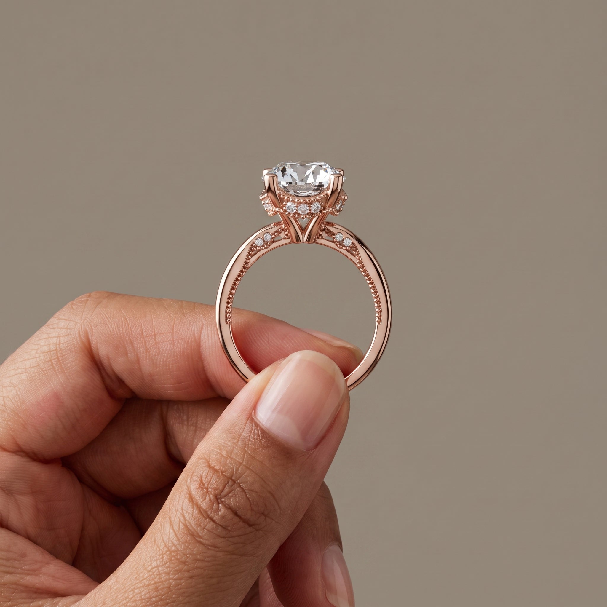 Rose Gold Round Moissanite Solitaire Engagement Ring