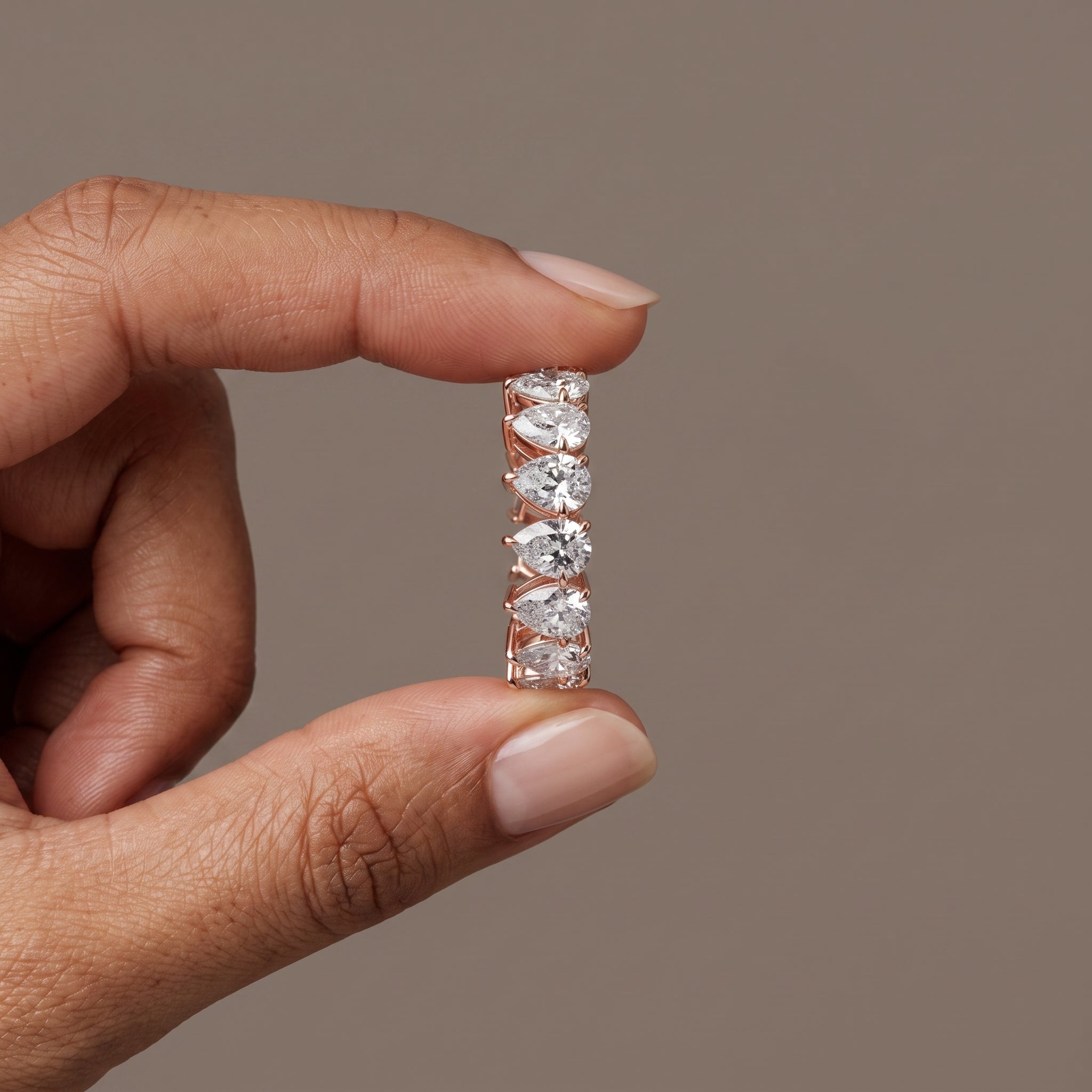 Rose Gold Pear Cut Moissanite Eternity Band Ring