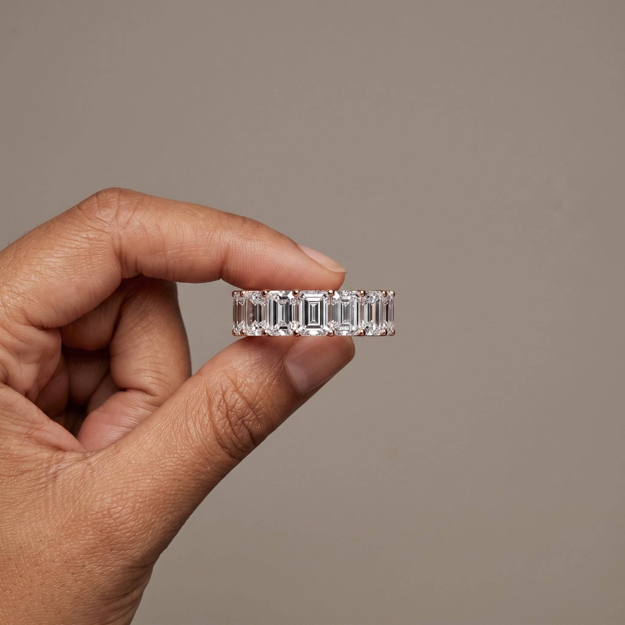 Rose Gold Emerald Cut Moissanite Eternity Band Ring
