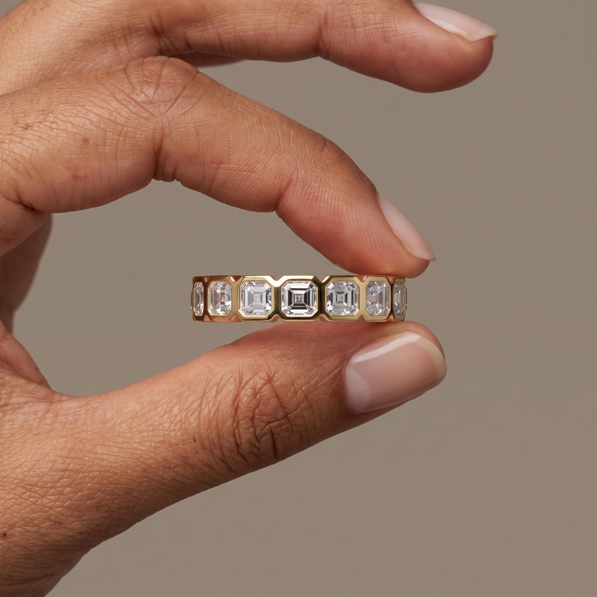 Yellow Gold Asscher Cut Moissanite Eternity Band Ring