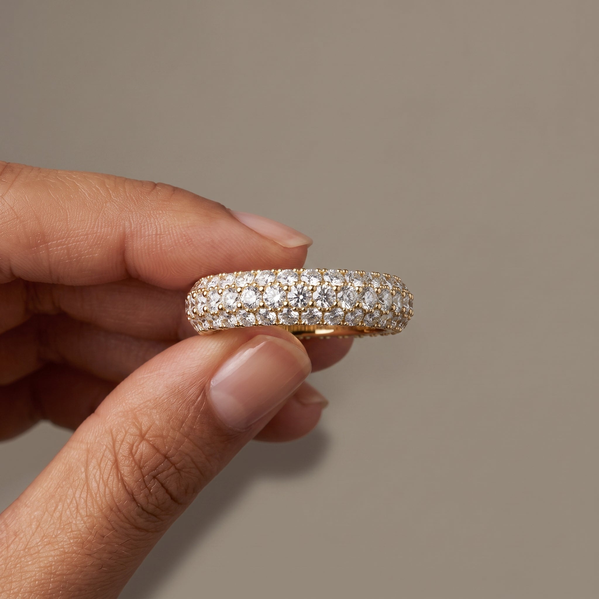 Yellow Gold Round Moissanite Double Row Eternity Band Ring