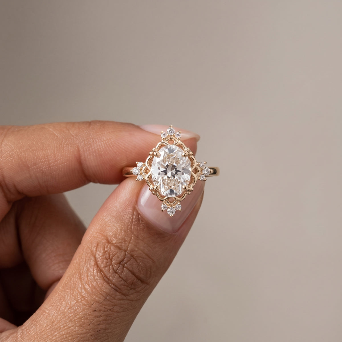 Yellow Gold Oval Cut Moissanite Engagement Ring