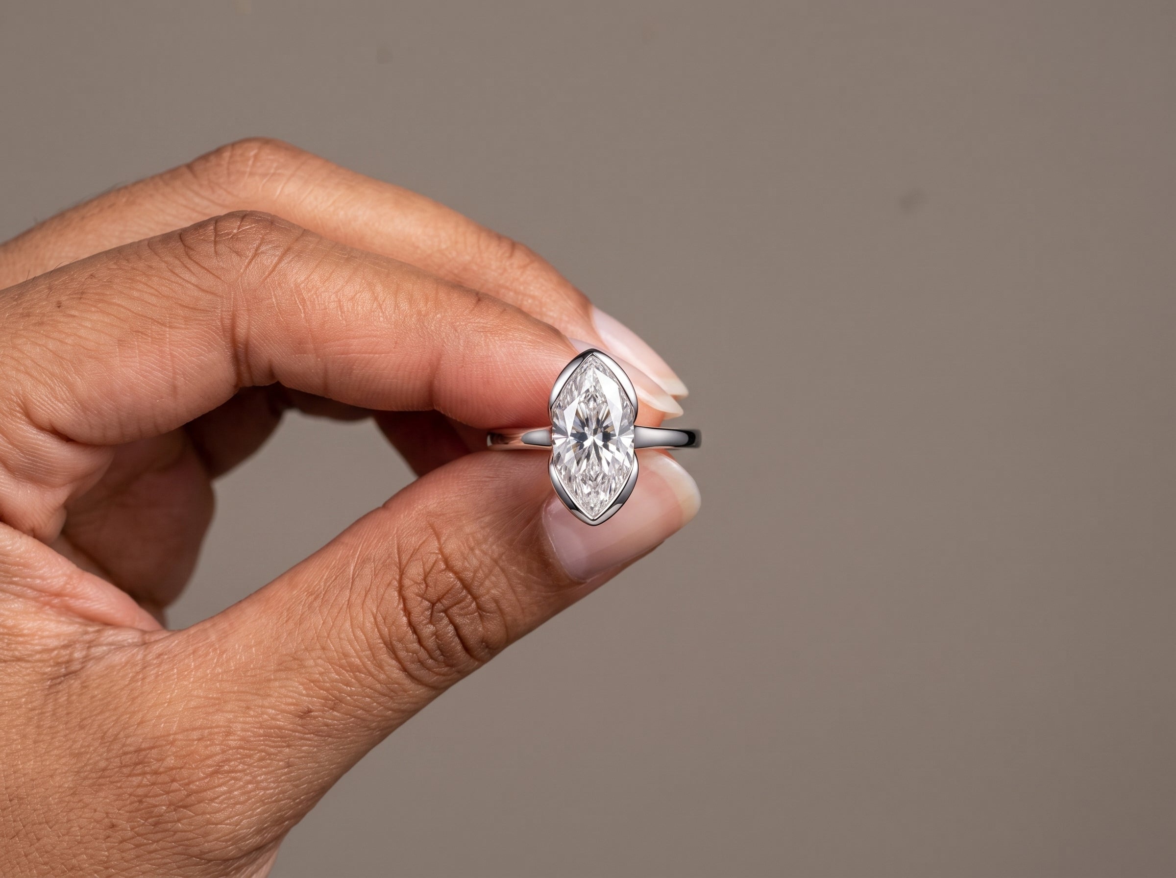White Metal Marquise Cut Moissanite Solitaire Engagement Ring