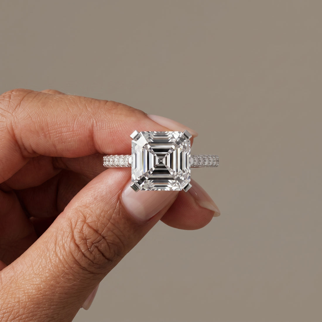White Gold Asscher Cut Moissanite Engagement Ring