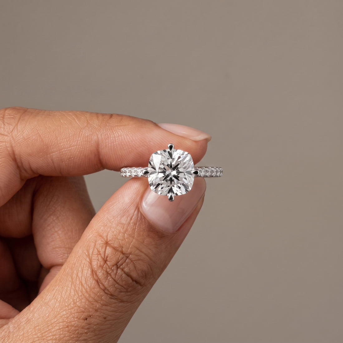 White Metal Cushion Cut Moissanite Engagement Ring