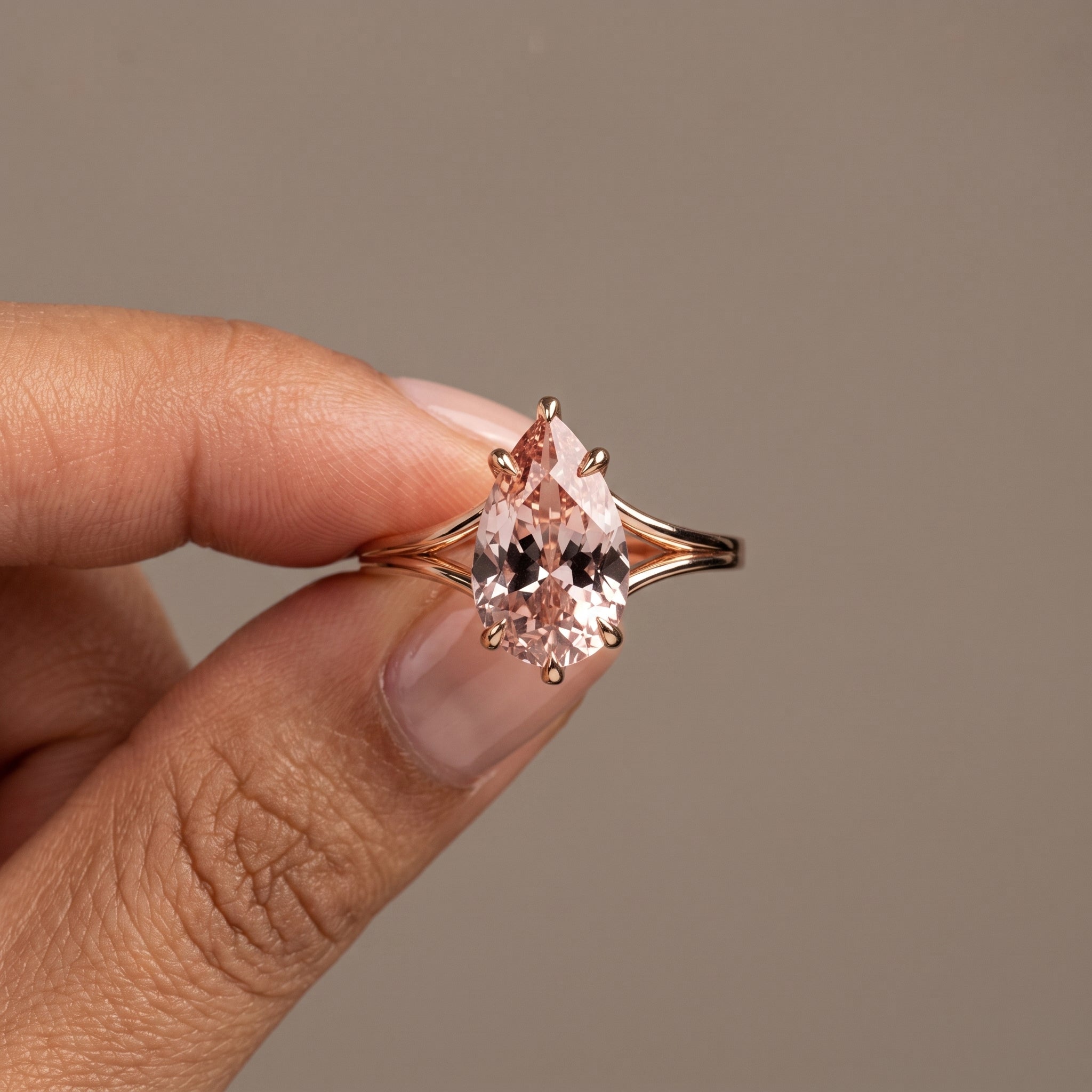 Rose Gold Pear Cut Moissanite Engagement Ring