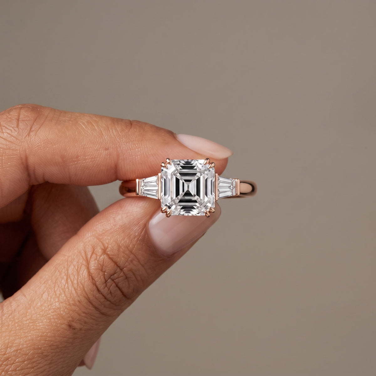 Rose Gold Asscher Cut Moissanite Engagement Ring