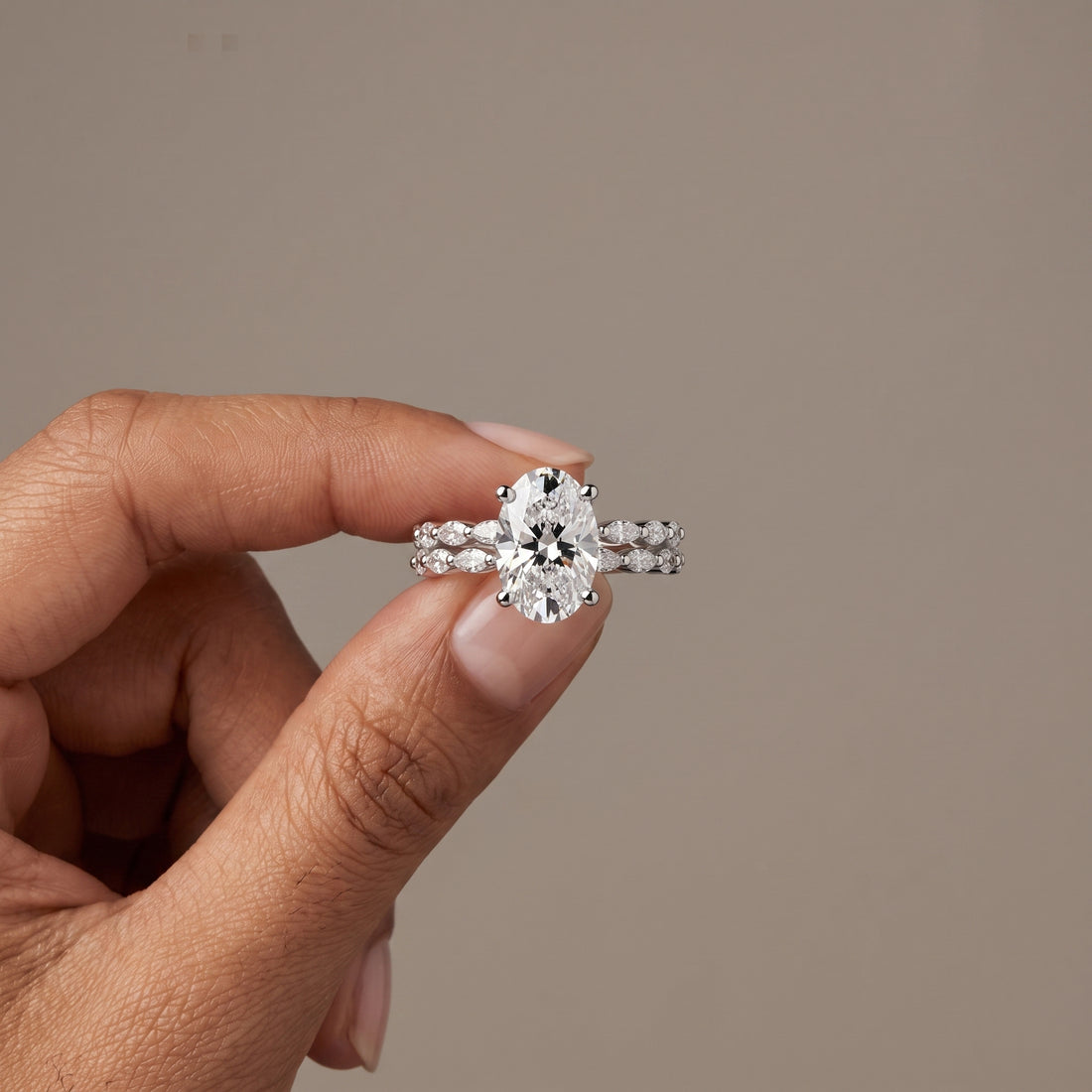 White Gold Oval Moissanite Engagement Ring Set