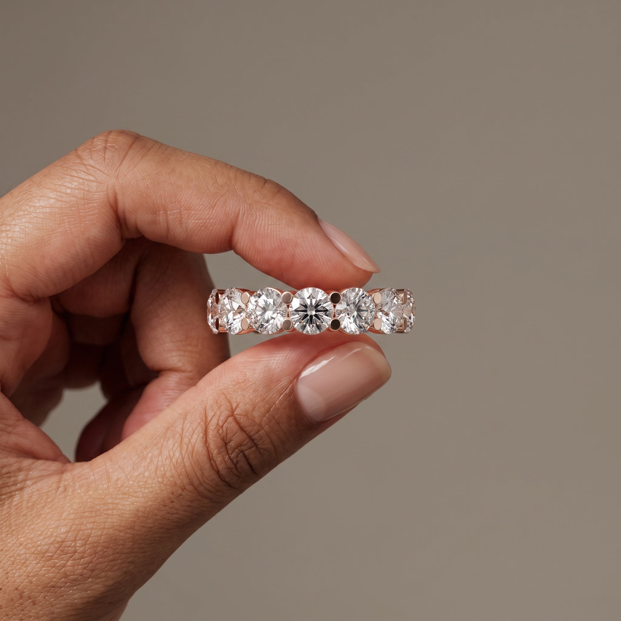 Rose Gold Round Moissanite Eternity Band Ring