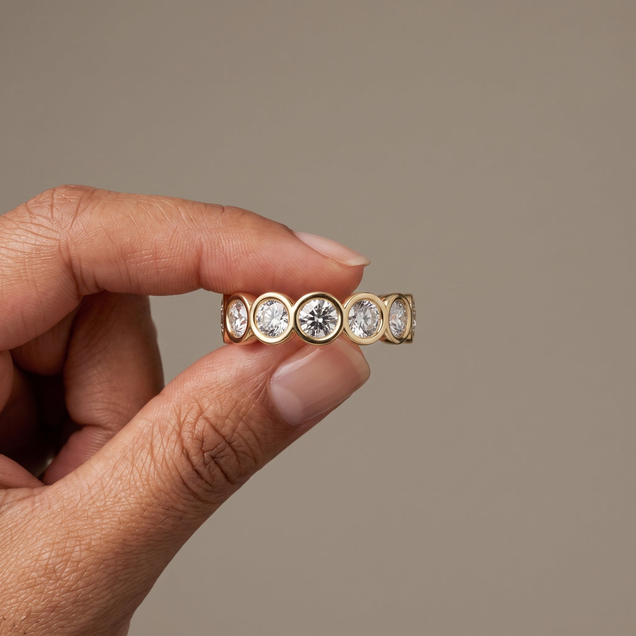 Yellow Gold Round Cut Moissanite Eternity Band Ring