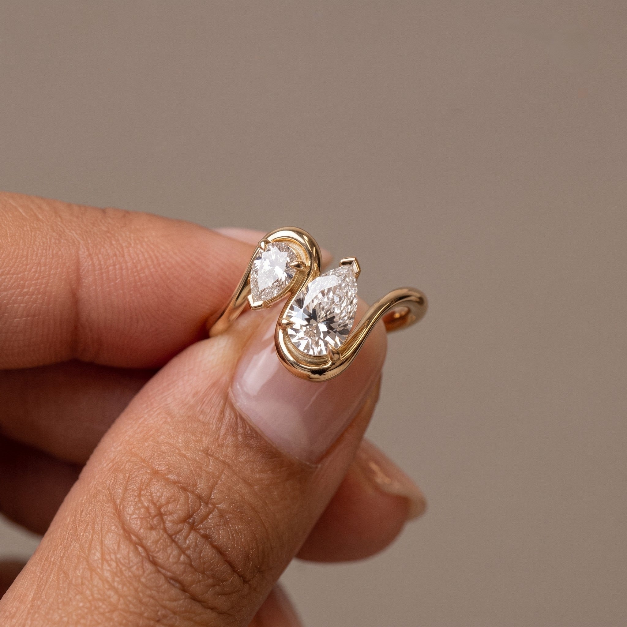 Yellow Gold Pear Cut Moissanite Open Wrap Ring