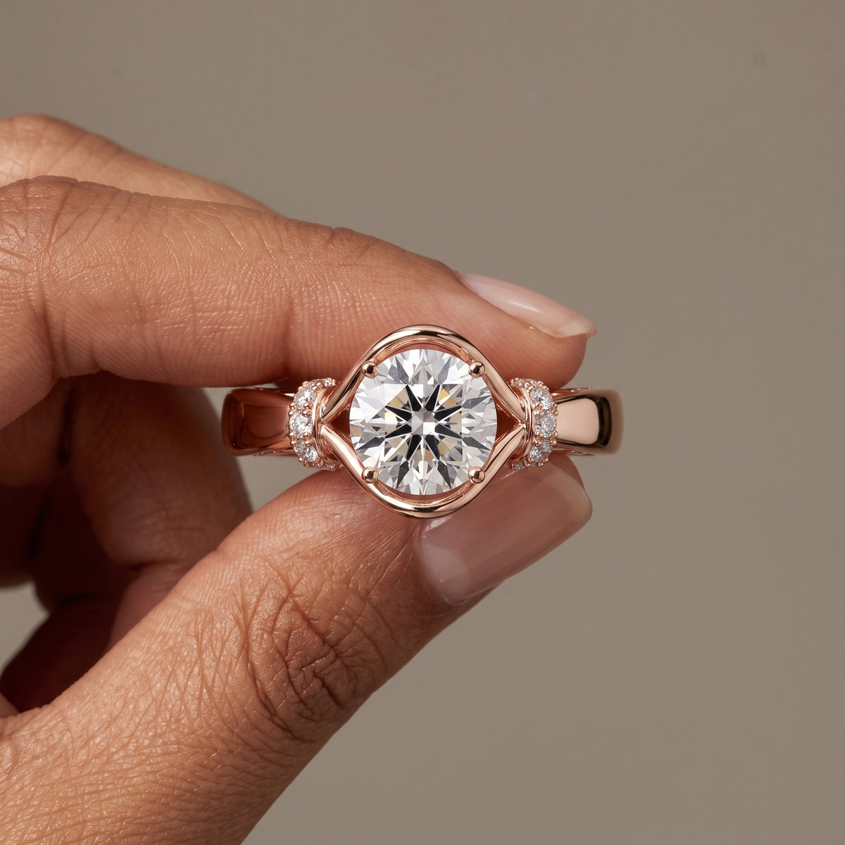 Rose Gold Oval Moissanite Engagement Ring with Accent Stones