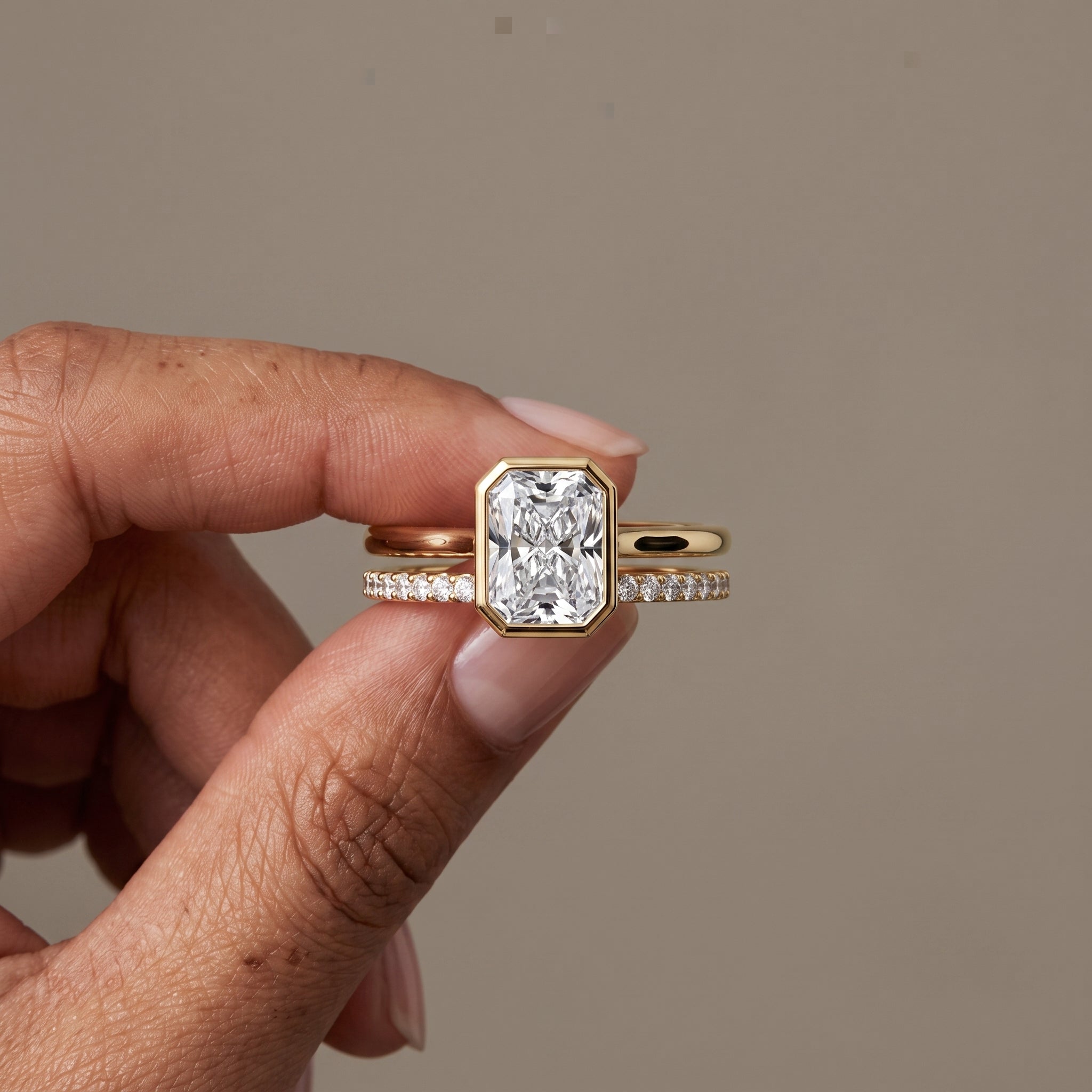 Yellow Gold Radiant Cut Moissanite Engagement Ring Set