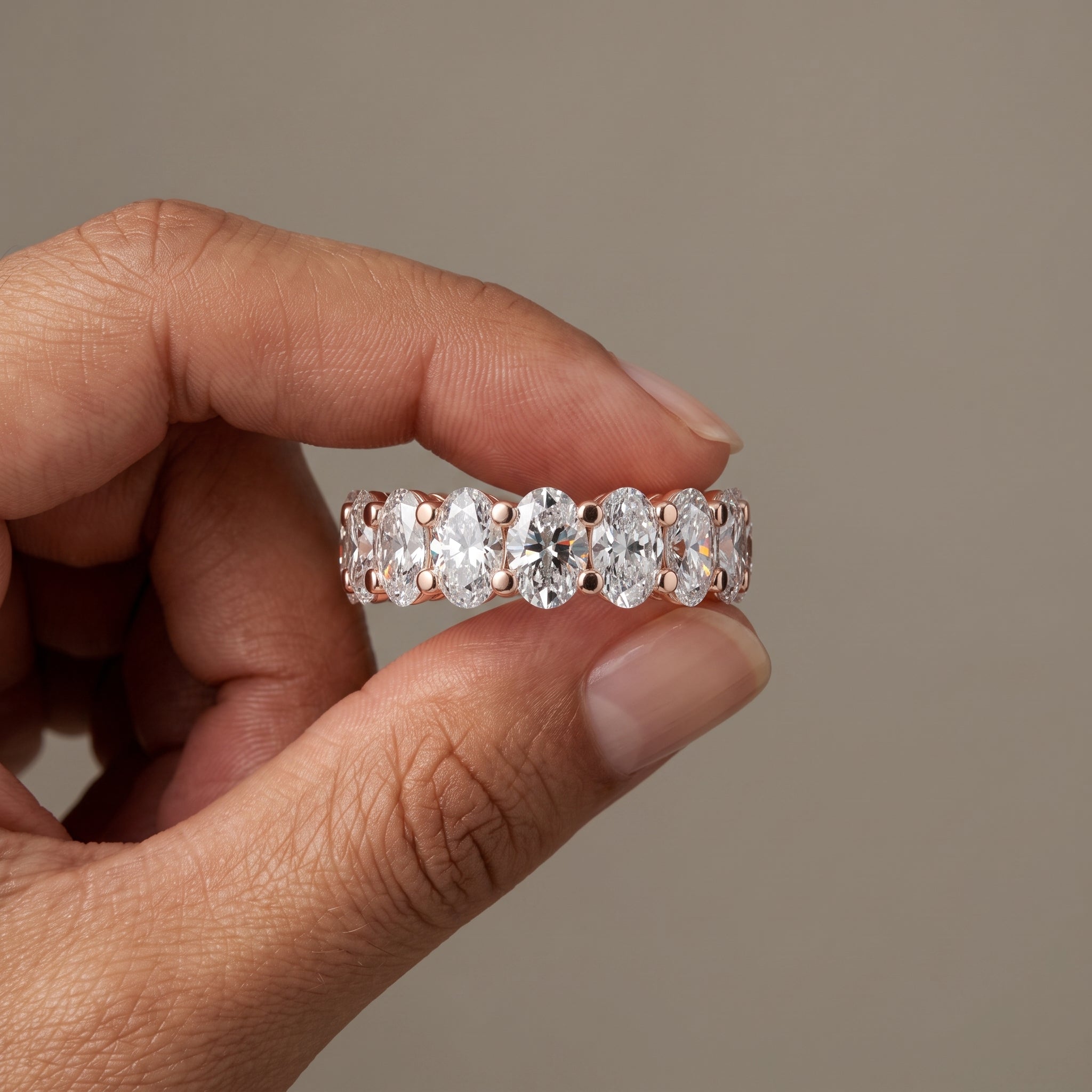 Rose Gold Oval Moissanite Eternity Band Ring