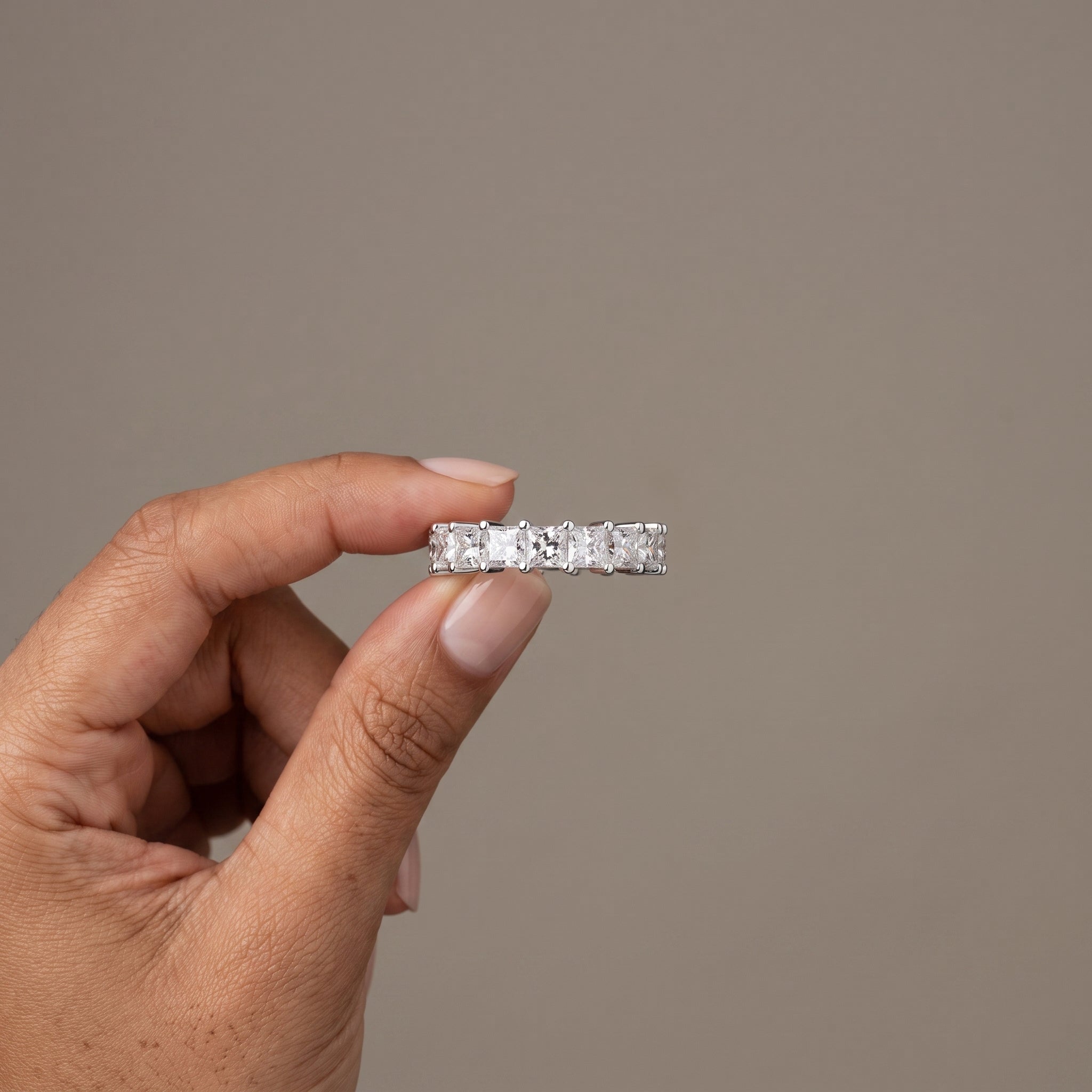 White Metal Princess Cut Moissanite Eternity Band Ring