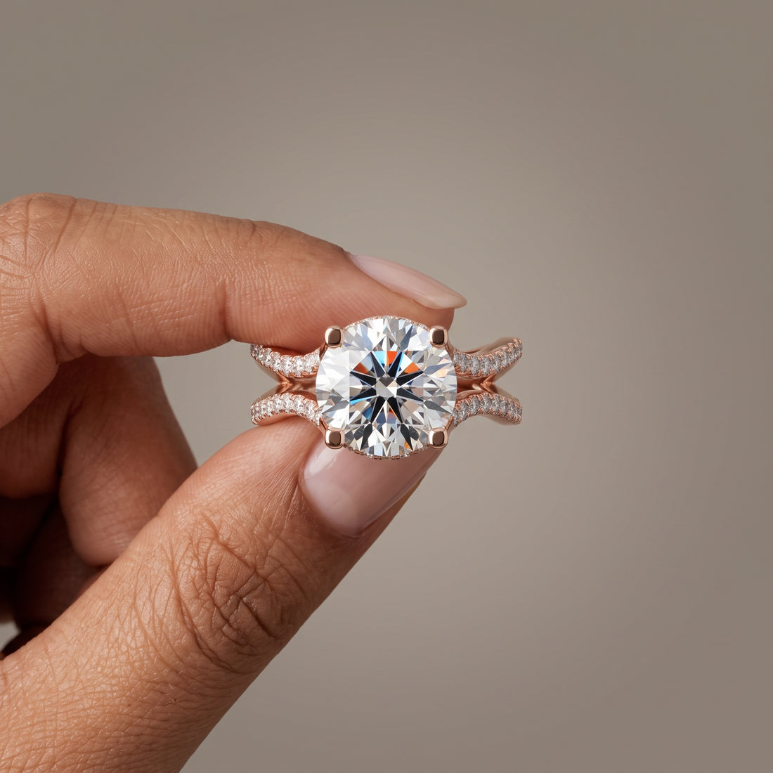 Rose Gold Round Cut Moissanite Twisted Shank Engagement Ring