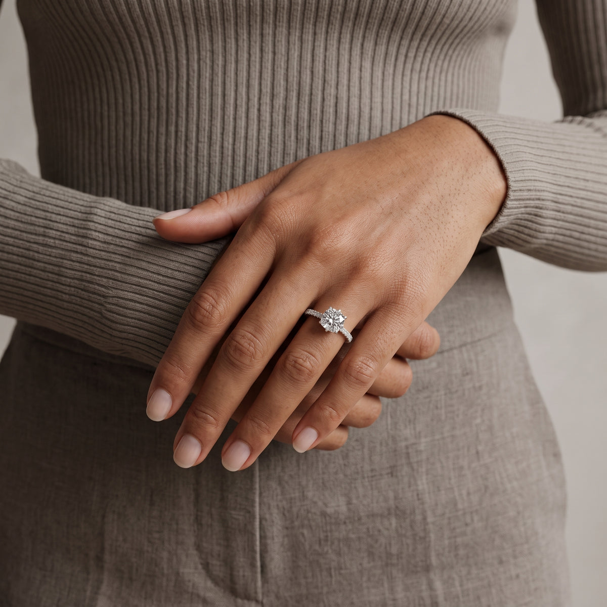 White Metal Cushion Cut Moissanite Engagement Ring