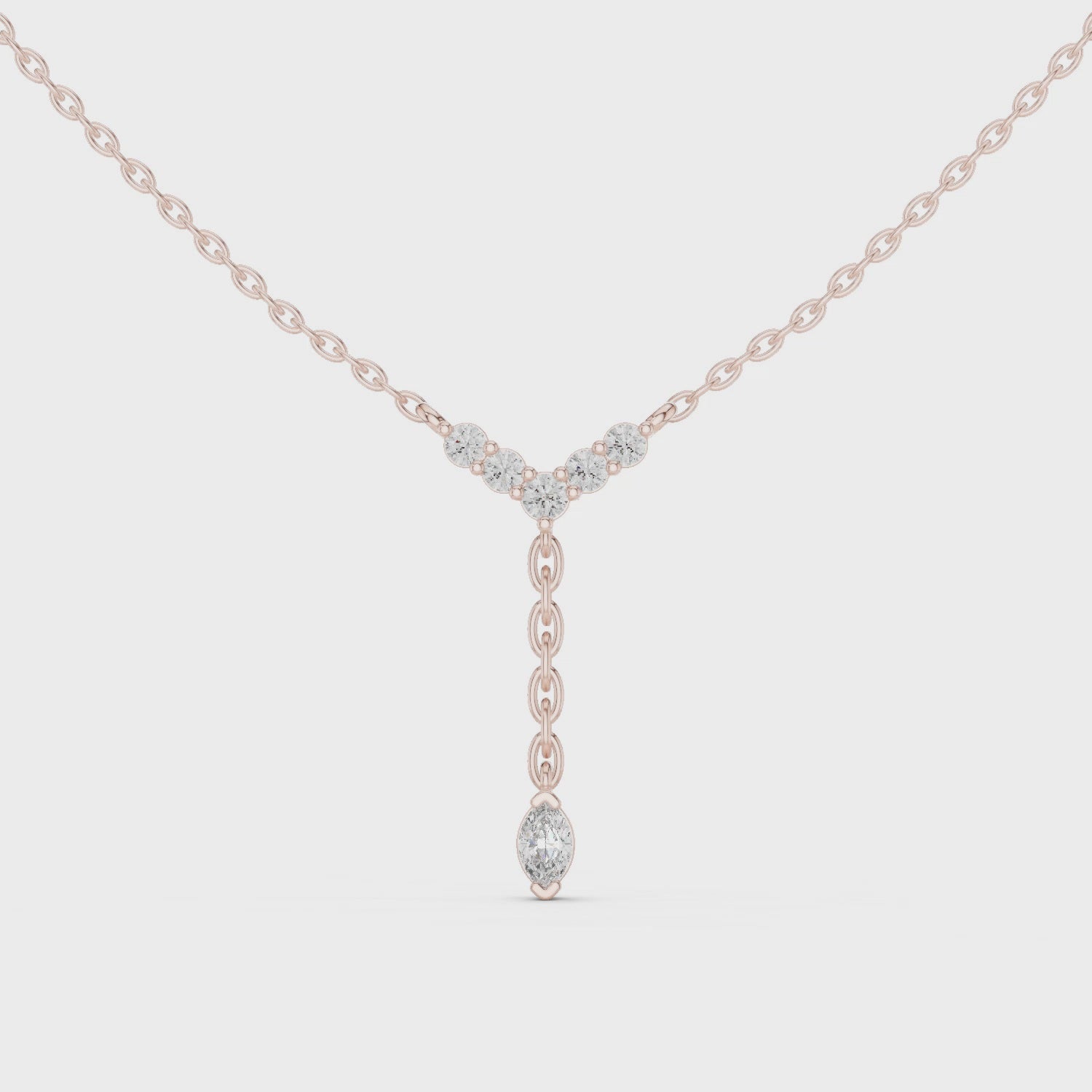 Round And Marquise V Shape Moissanite Drop Pendant in White Gold