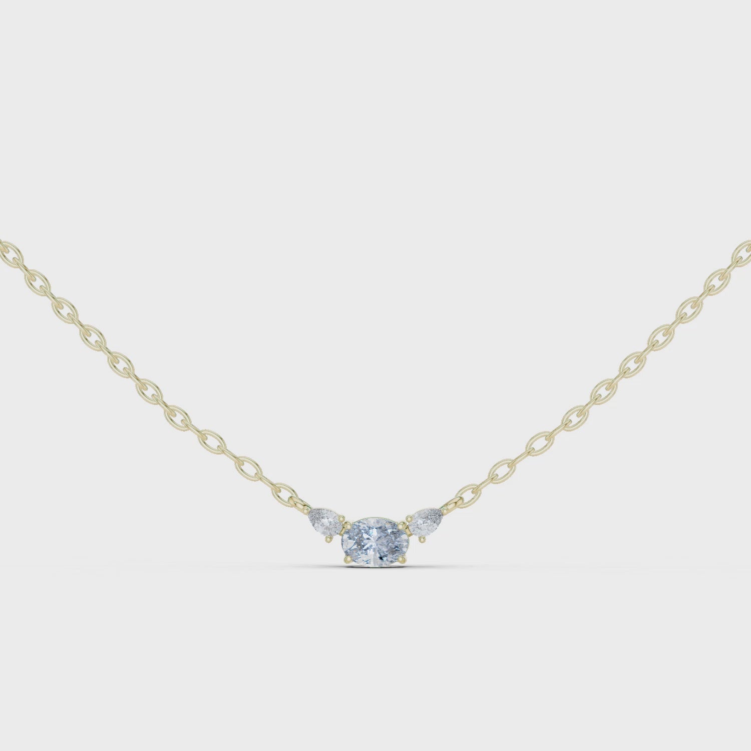 Oval Three Stone Moissanite Pendant in Yellow Gold