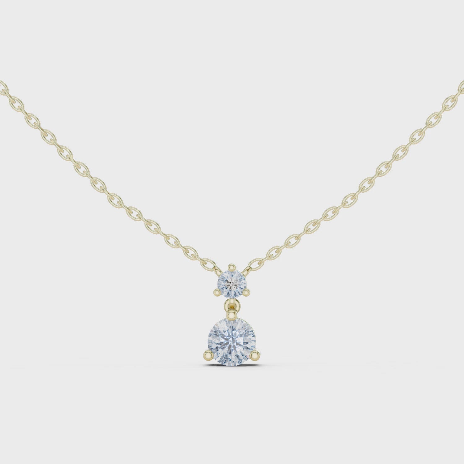 Round Two Stone Drop Moissanite Pendant in Yellow Gold