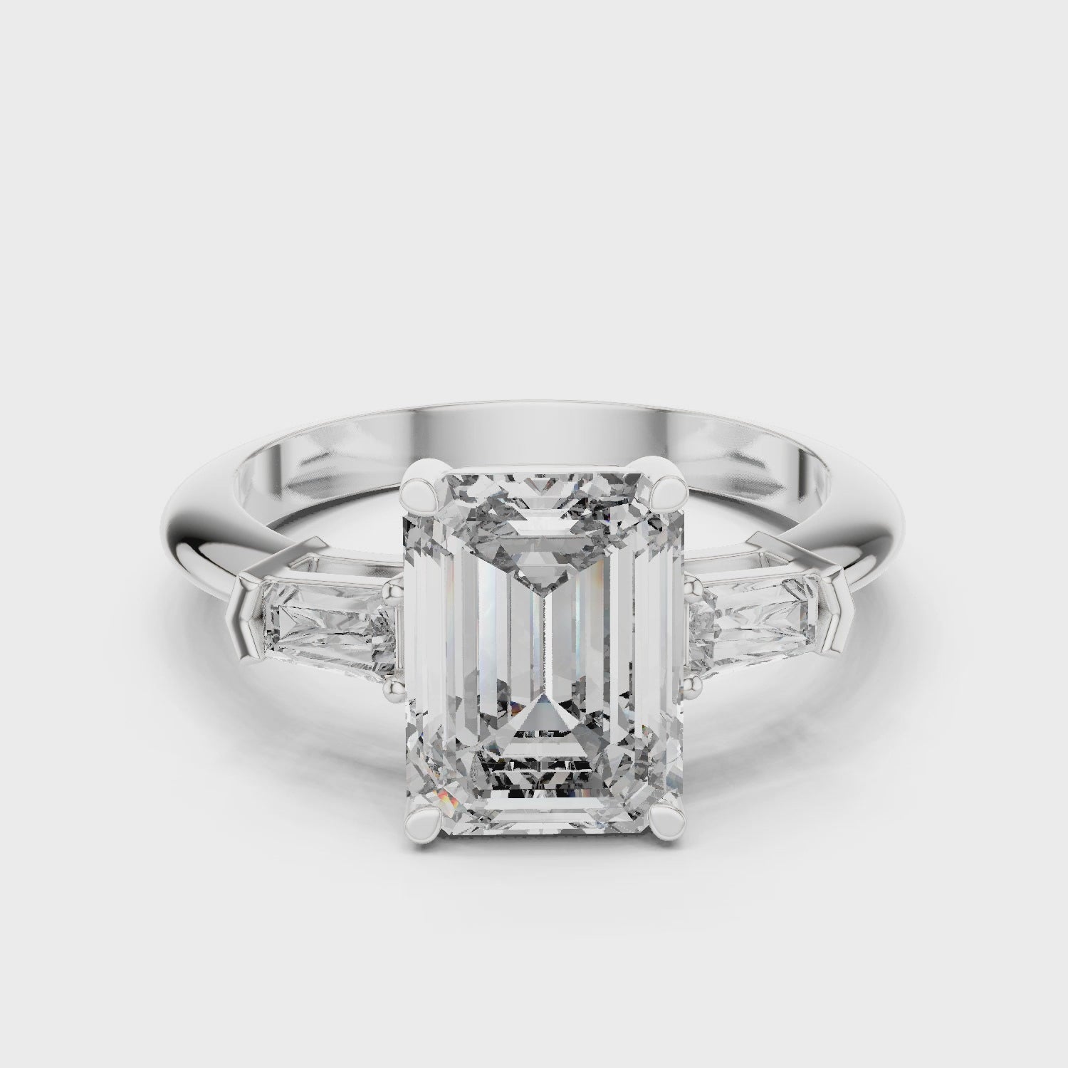 Emerald Cut Brilliant Moissanite VVS1 Trilogy Engagement Ring