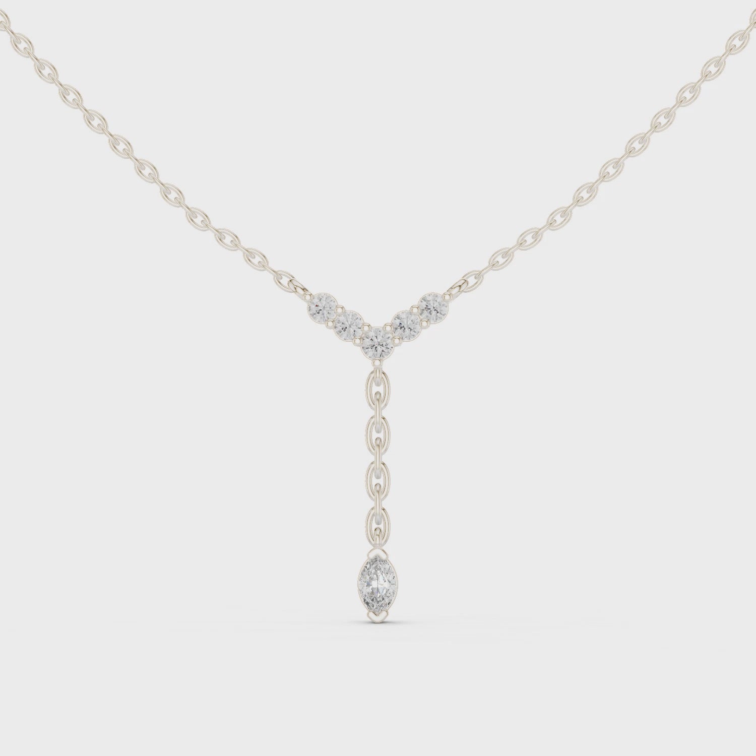 Round And Marquise V Shape Moissanite Drop Pendant in White Gold