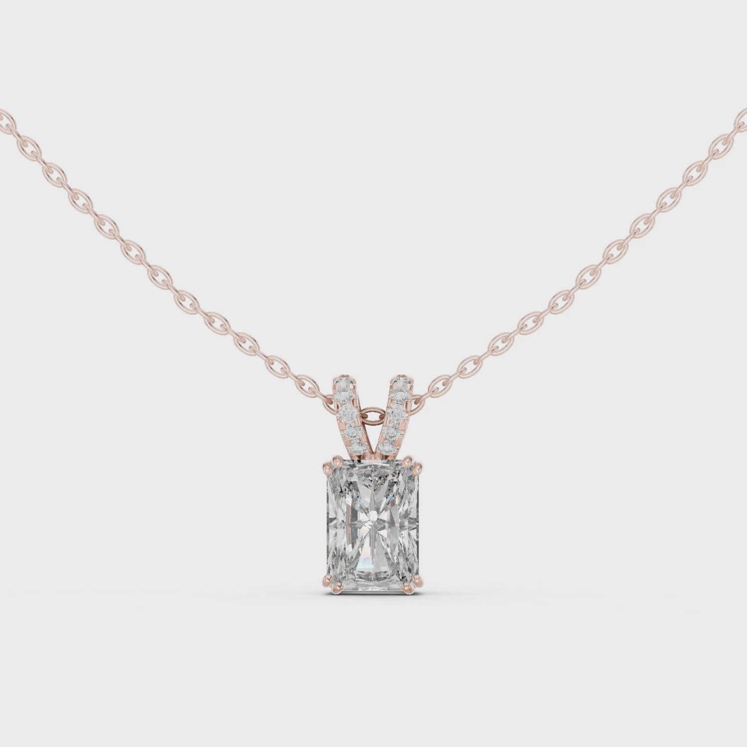 Radiant Lock Design Moissanite Pendant in White Gold