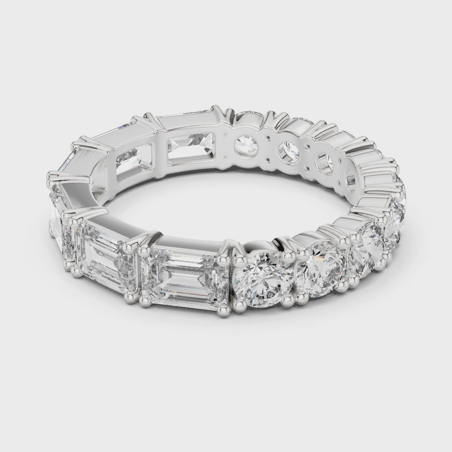 Emerald Cut & Round Brilliant Moissanite VVS1 Eternity Band