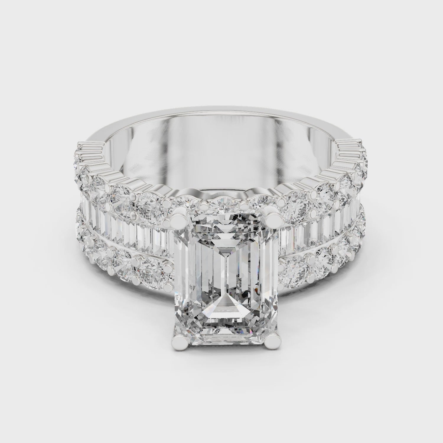 Emerald Brilliant Moissanite VVS1 Eternity Engagement Ring