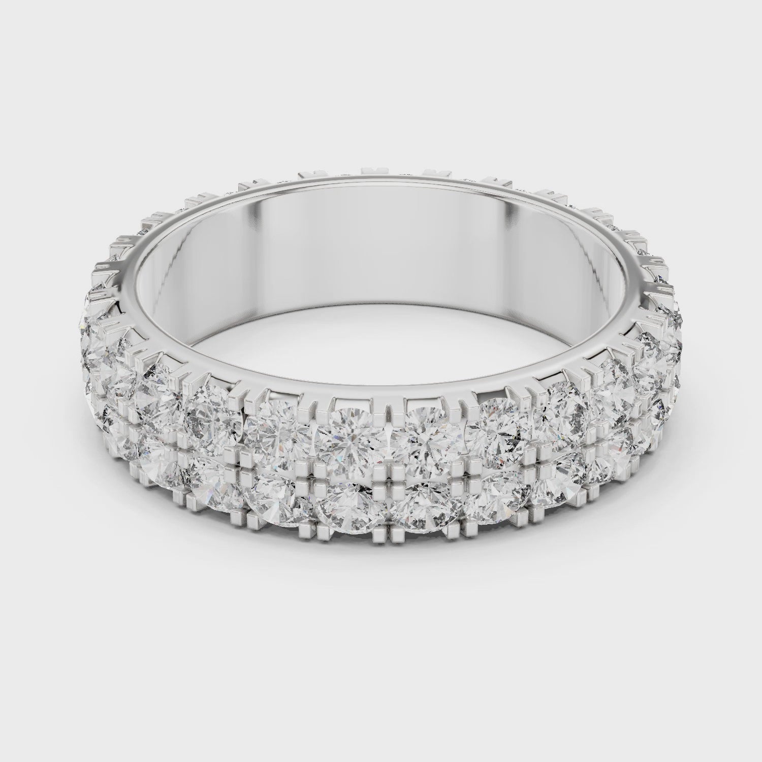 Triple Row Round Brilliant Moissanite VVS1 Eternity Band
