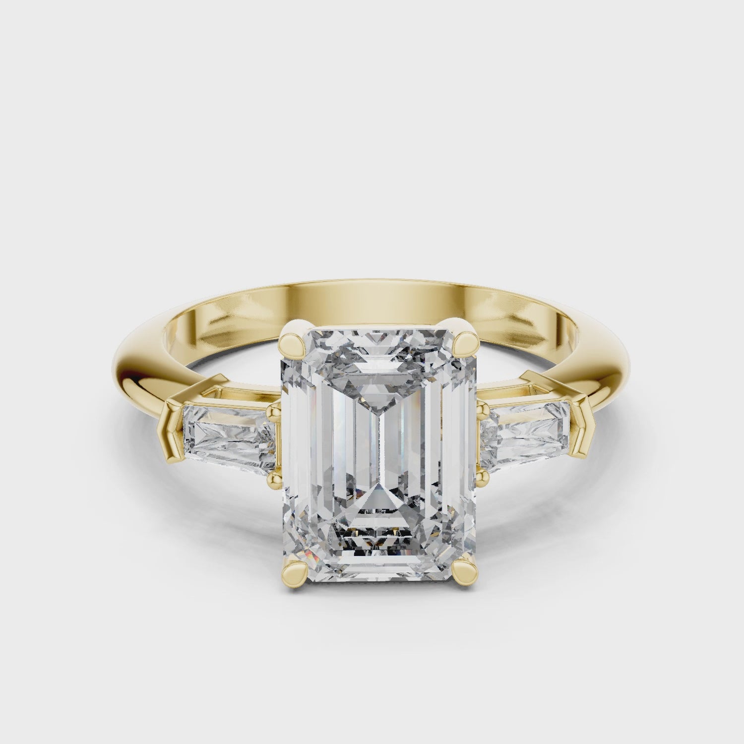 Emerald Cut Brilliant Moissanite VVS1 Trilogy Engagement Ring