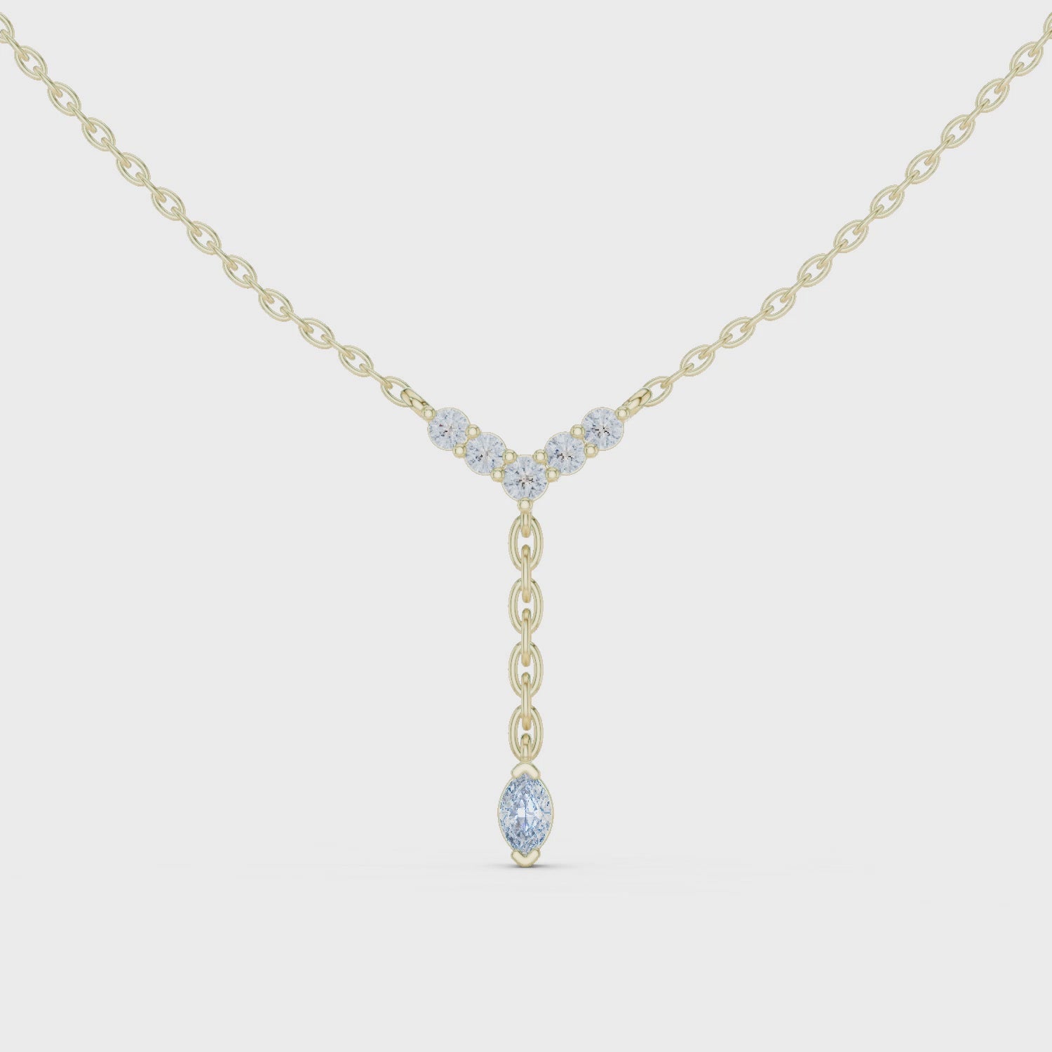 Round And Marquise V Shape Moissanite Drop Pendant in White Gold