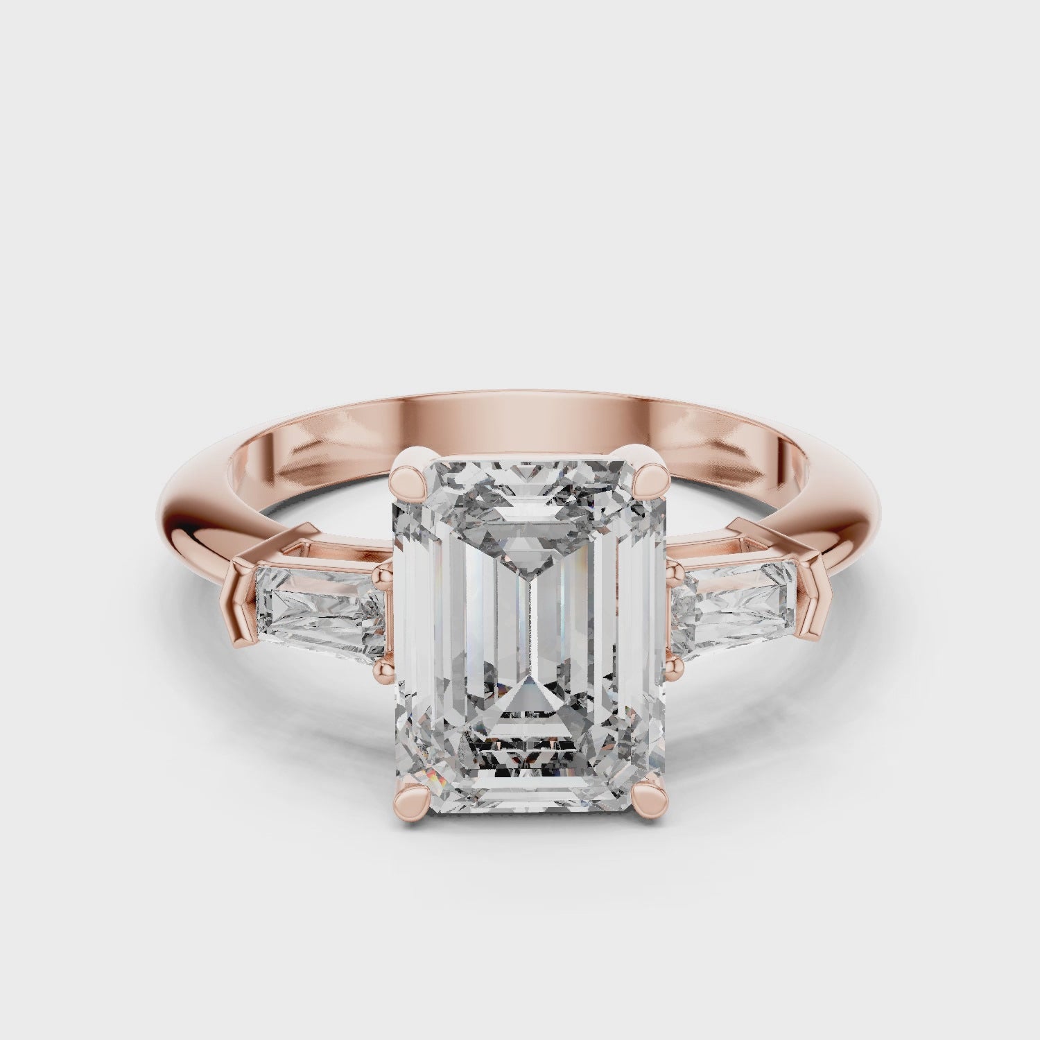 Emerald Cut Brilliant Moissanite VVS1 Trilogy Engagement Ring
