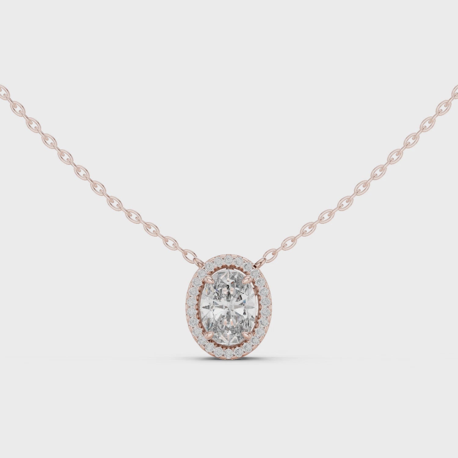 Oval Halo Moissanite Pendant in Rose Gold