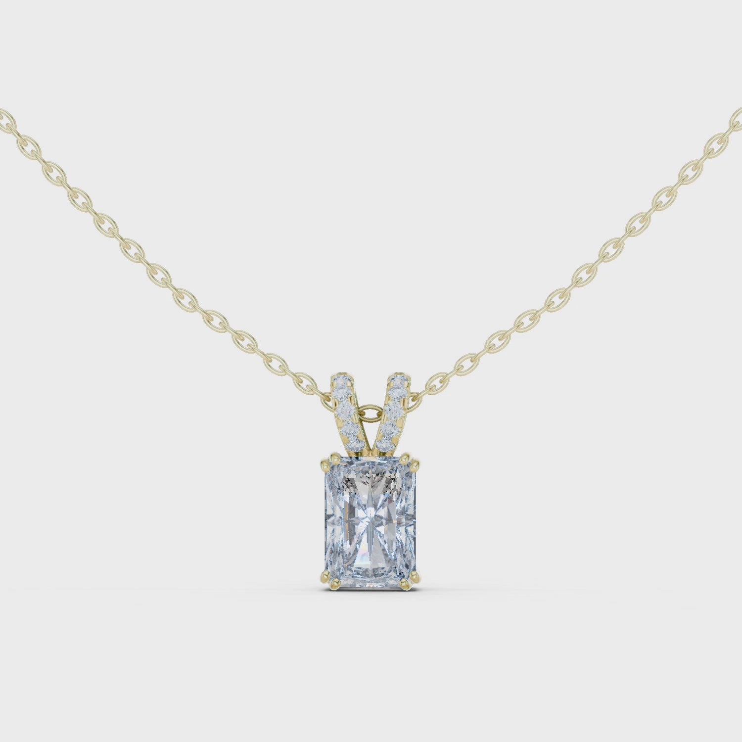 Radiant Lock Design Moissanite Pendant in White Gold